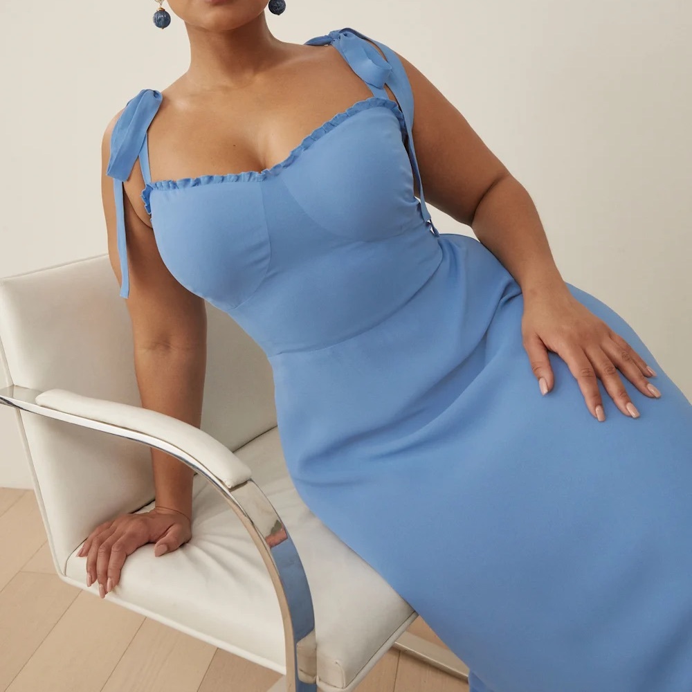 Reformation Nikita Tie Shoulder Dress in Azure